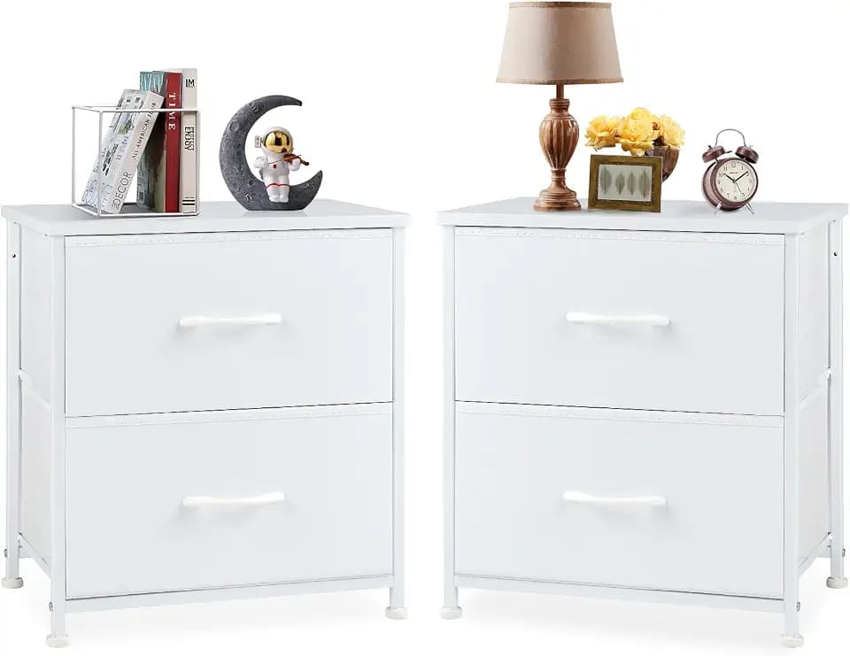 DUMOS Nightstand Set of 2, Small Dresser with 2 Fabric Drawers, End Table