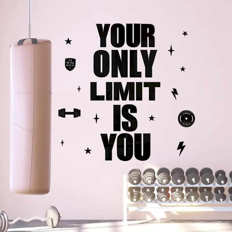 Acrylic Gym Decal - Inspirational Quotes, Peel & Stick Mirror Tiles for Home Gym Decor - 'Your Only Limit is You' Motivational Art