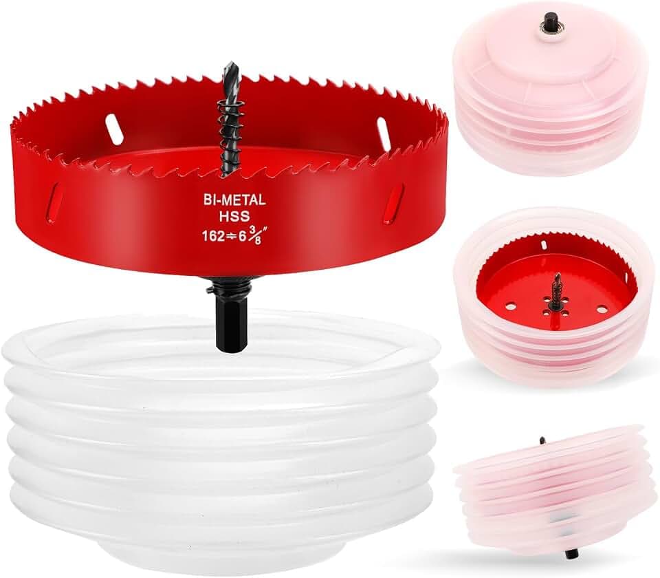 6-3/8 Inch/ 162mm Hole Saw with Dust Bowl Mess Free for Recessed Lights Can Lights Corn Hole Boards, 6.375" Hole Saw with Arbor in Bi-Metal Hole Cutter for Wood, Plastic Board, Ceiling,Drywall