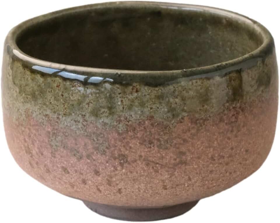 Japanese Mino Ware Pottery Matcha bowl IgaOribe 4.61 Inches Diameter Tea Cup for Tea Ceremony from Japan (Iga Olive-green)