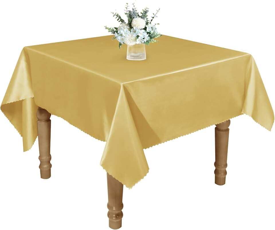 RUDONG M Square Tablecloth, Gold, 1 Pack, 60 x 60 Inch, Satin