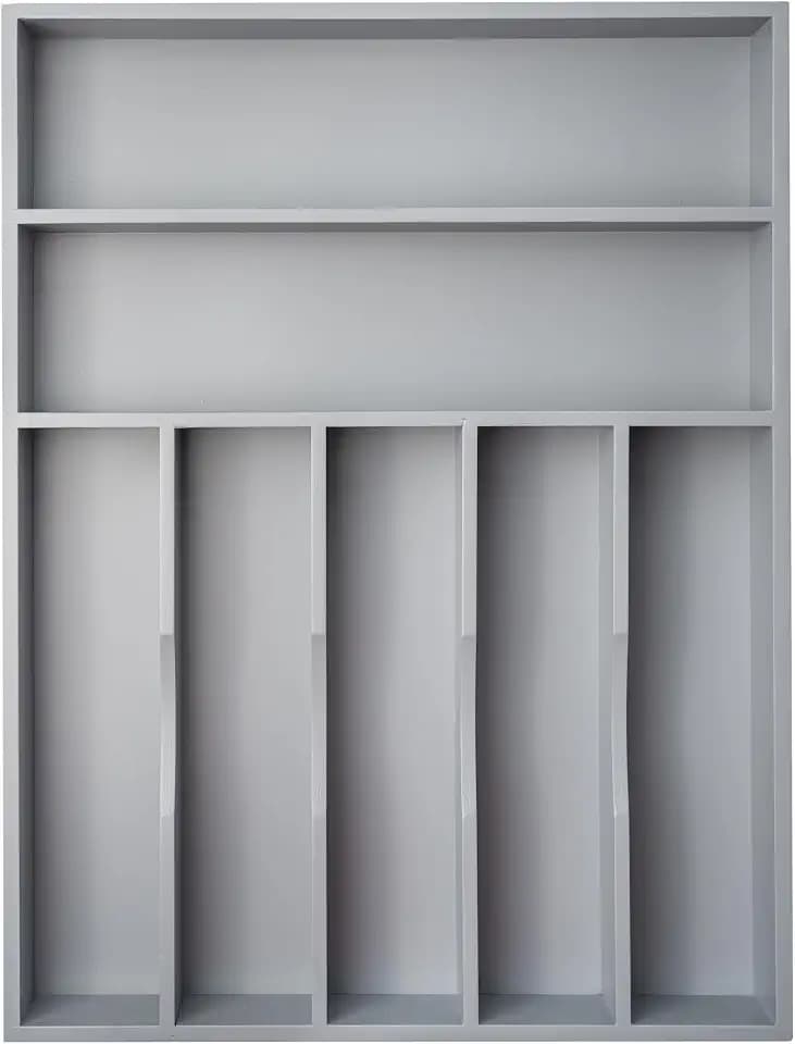 Bamboo Silverware Holder Drawer Utensil Organizer with 7 Slots Gray