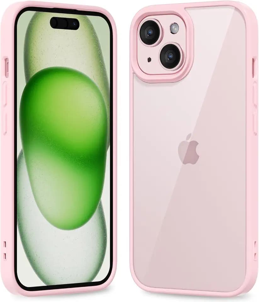 oakxco Thin Slim Clear case for iPhone 15 iPhone 14 iPhone 13 Case, Transparent Hybrid Hard Plastic & Soft Silicone Rubber Bumper, Non-Yellow Acrylic Protective Cover for Women Girl, Light Pink