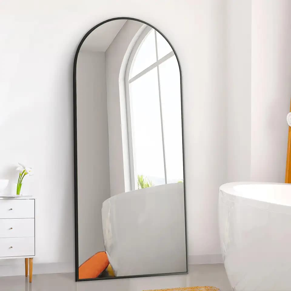 Dolonm 65x22 Inch Arch Full Length Mirror, Modern Design Standing Floor Mirror, Full Body Mirror for Living Room, Bedroom, Bathroom, Cloakroom, Hallway, Black(Wooden Frame)