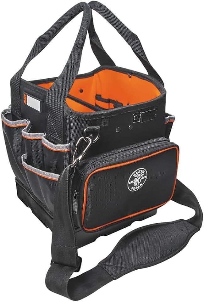 Klein Tools 5541610-14 Tool Bag with Shoulder Strap Has 40 Pockets for Tool Storage and Orange Interior