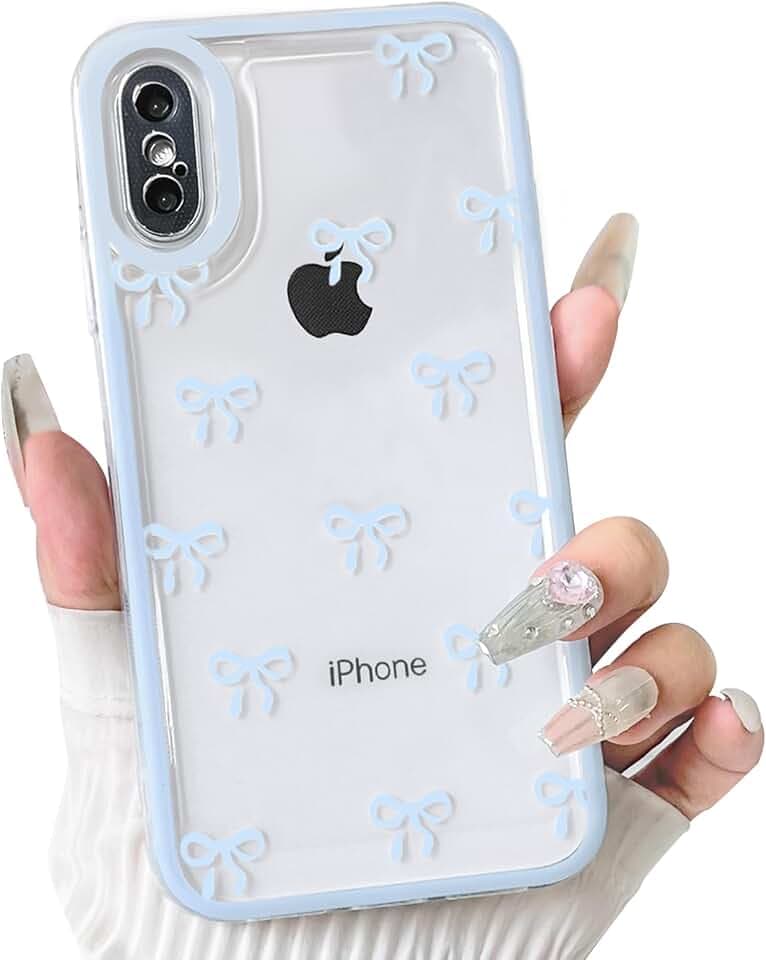 NITITOP for iPhone XR Case Cute Ribbon Bow - Blue
