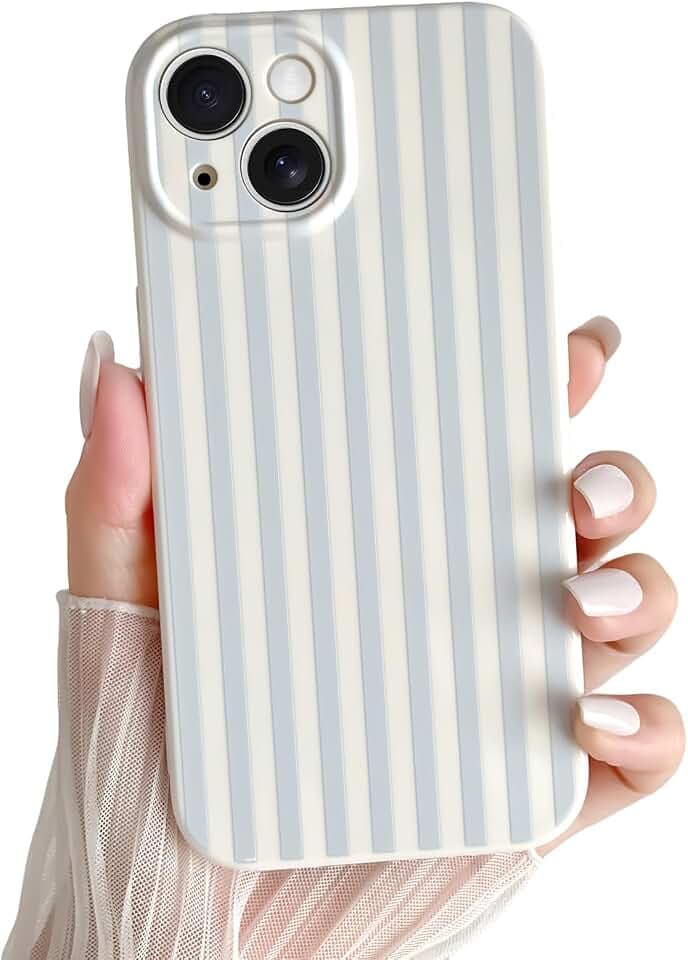 Skyseaco for iPhone 14 Case Cute Aesthetic Striped Phone Case for Women Girl Trendy Soft TPU Slim Shockproof Full Camera Protection Cover, Blue and White