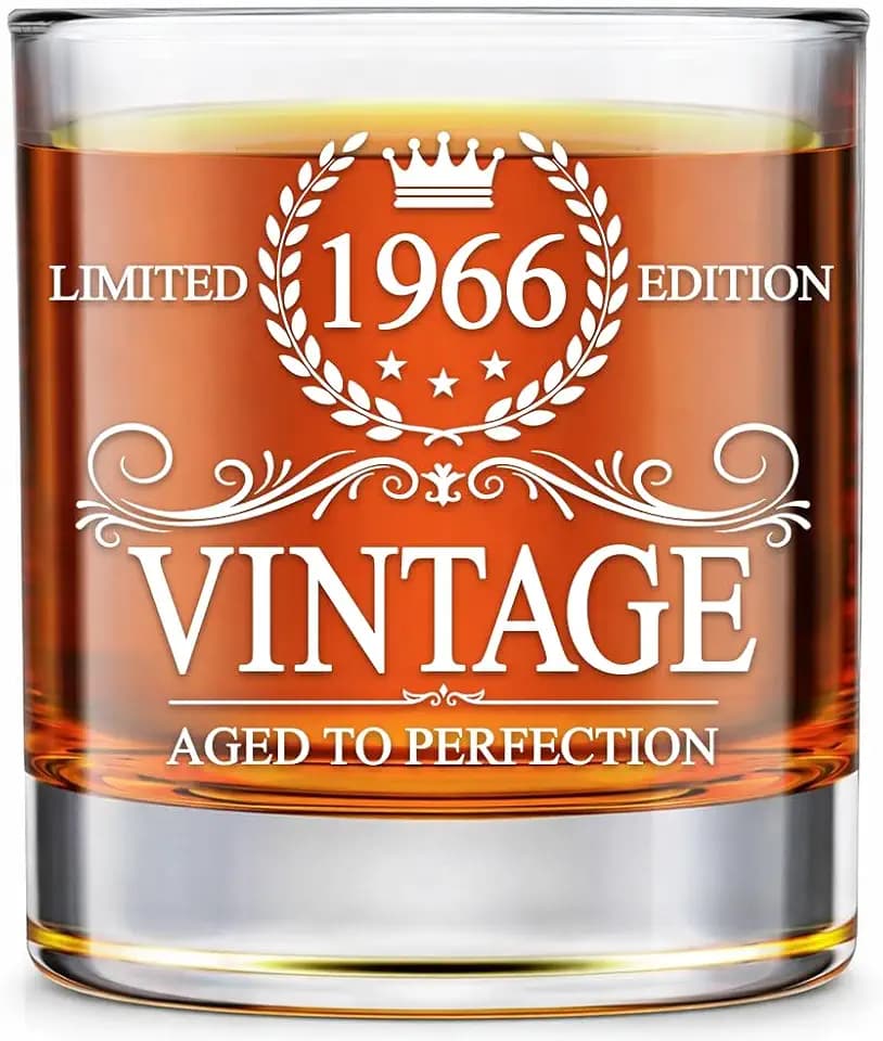 GLAKEUN 60th Birthday Gifts For Men - 60th Birthday Decorations - 1966 Vintage Whiskey Glass - Gifts For 60 Year Old Man - 1966 Bday Gift For Him - 60th Years Old Whiskey Glasses - Gift For 60 Bday