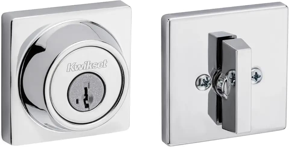Kwikset 660 Series Square Front Door Lock Handle and Deadbolt Set, Entry Handleset Exterior with Interior Door Knob, Polished Chrome, Pick Resistant SmartKey Rekey Deadbolt Security