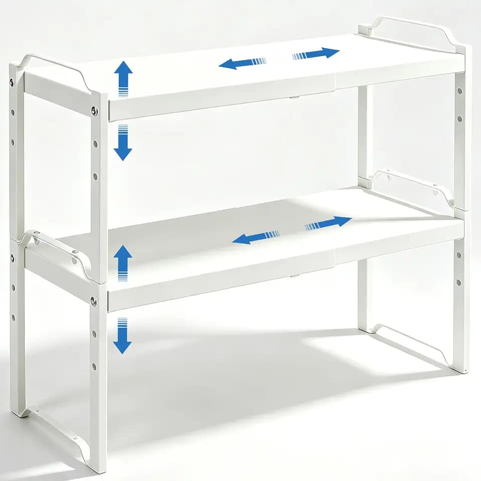 Set of 2 Expandable Kitchen Cabinet Shelves Organizers, Stackable Adjustable Small Storage Shelf Rack Stand For Pantry Cabinet Cupboard Kitchen Counter Organization, 22 lbs Capacity, Length:20.5"