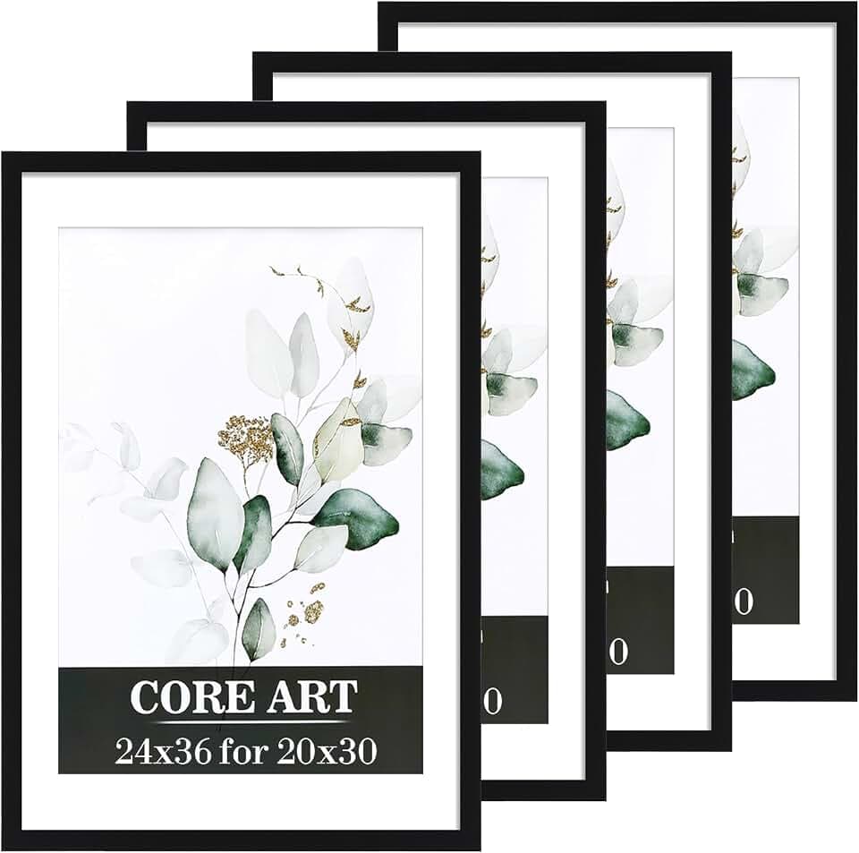 CORE ART 24x36 Poster Frame 4 Pack, Black, Mat for 20x30 Picture