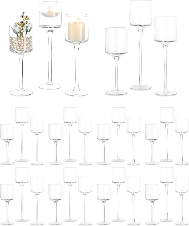 Tall Glass Candle Holder: Long Stem Candle Stand 30 Pcs