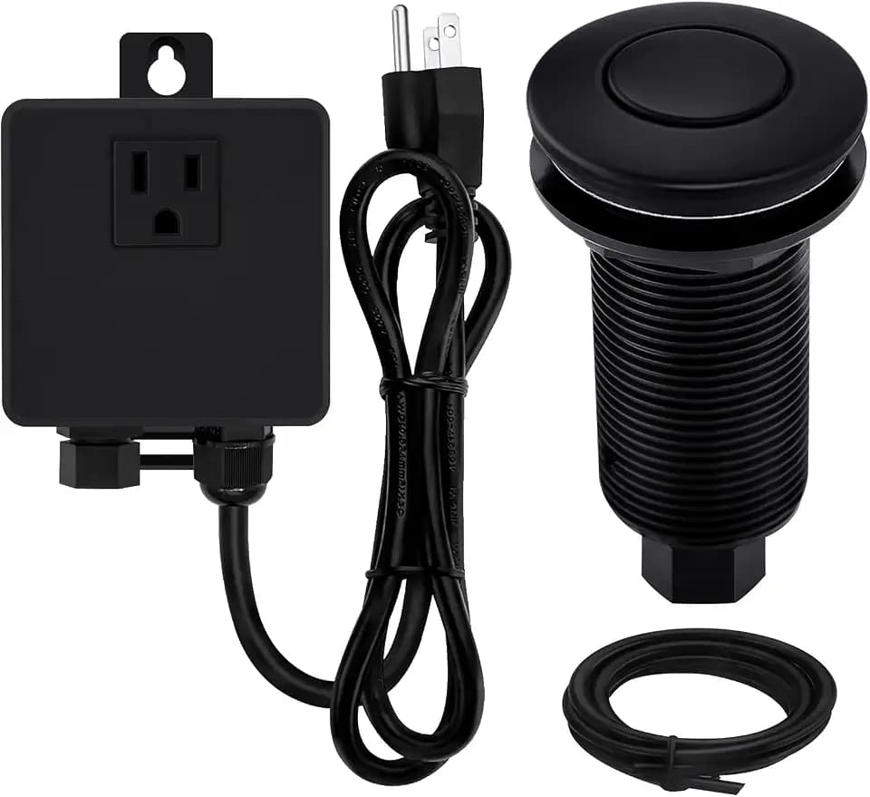Garbage Disposal SinkTop Air Switch Kit with Long Button,Brass Made Cover,UL,Matte Black