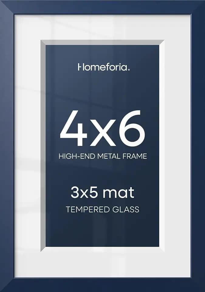 Homeforia 4x6 Blue Picture Frame, High-End Metal, 3x5 Mat, Glass