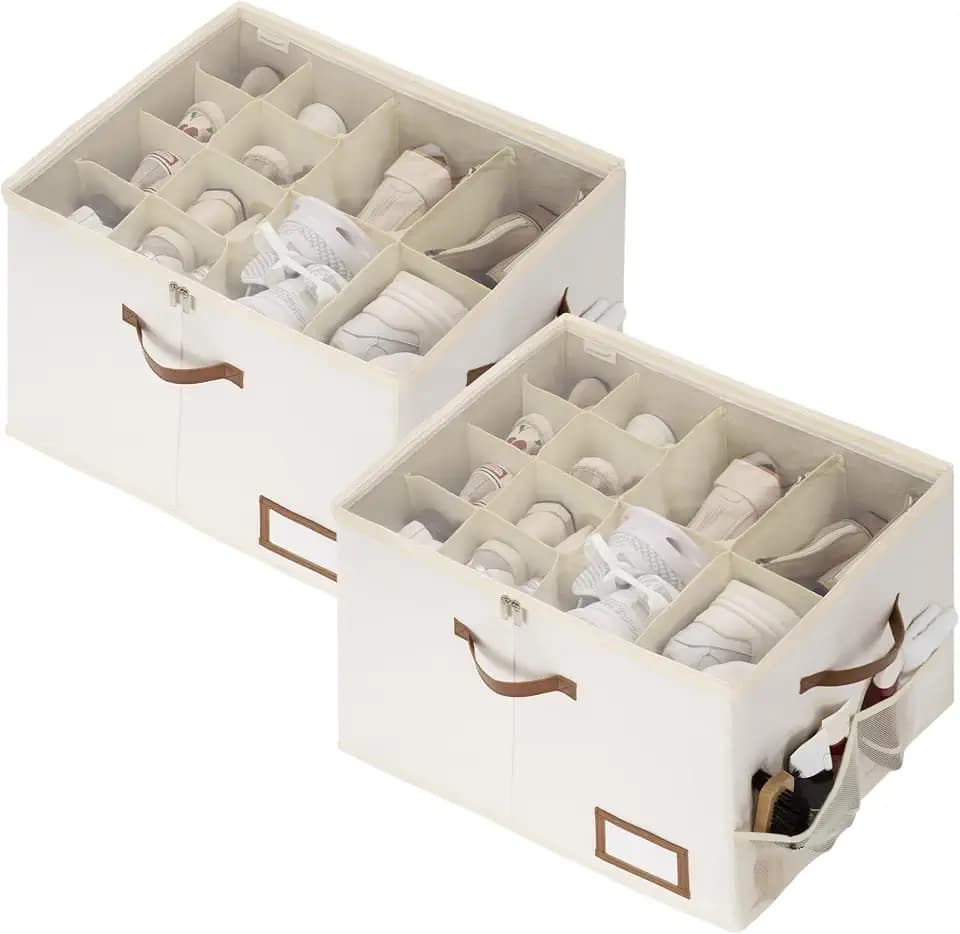 StorageWorks 2-Pack Shoe Storage Box for Closet, Sandal Organizer, Beige