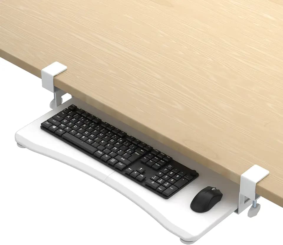suptek Keyboard Tray Under Desk Pull Out with C Clamp Mount, Computer Keyboard & Mouse Tray, 25.6 (30 Including Clamps) x 11.8 inch Slide-Out Platform Computer Drawer for Typing, White, DSF1W