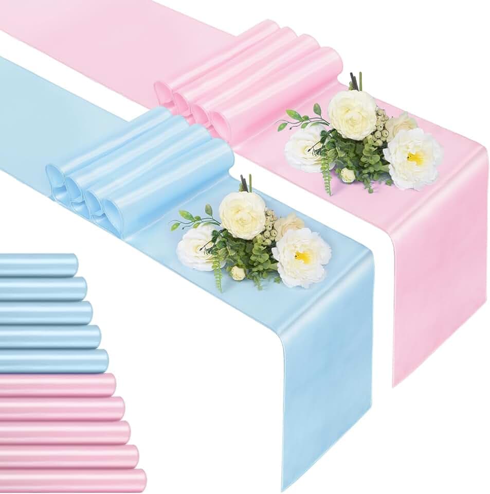 Jspupifip 12 Pcs Pink Blue Table Runner, 11 x 72 Inch, Satin Table Runner
