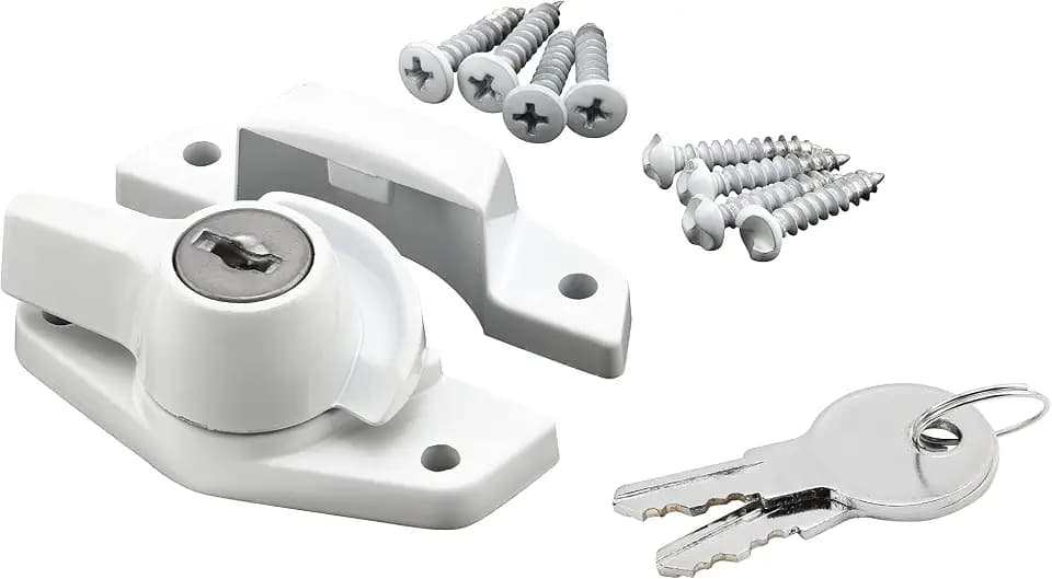 Prime-Line U 9928 Keyed Sash Lock Security Lock Only Unlocks with Key for Aluminum, Vinyl or Wood Double-Hung Windows 2" Hole Centers Heavy-Duty Zinc Diecast, White (Single Pack)