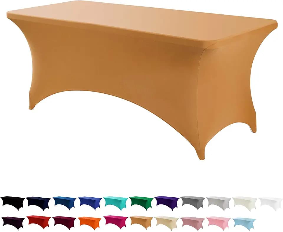 Peomeise 2PCS 6FT Spandex Table Cover Rectangular Stretch Spandex Tablecloth (Gold,6FT)