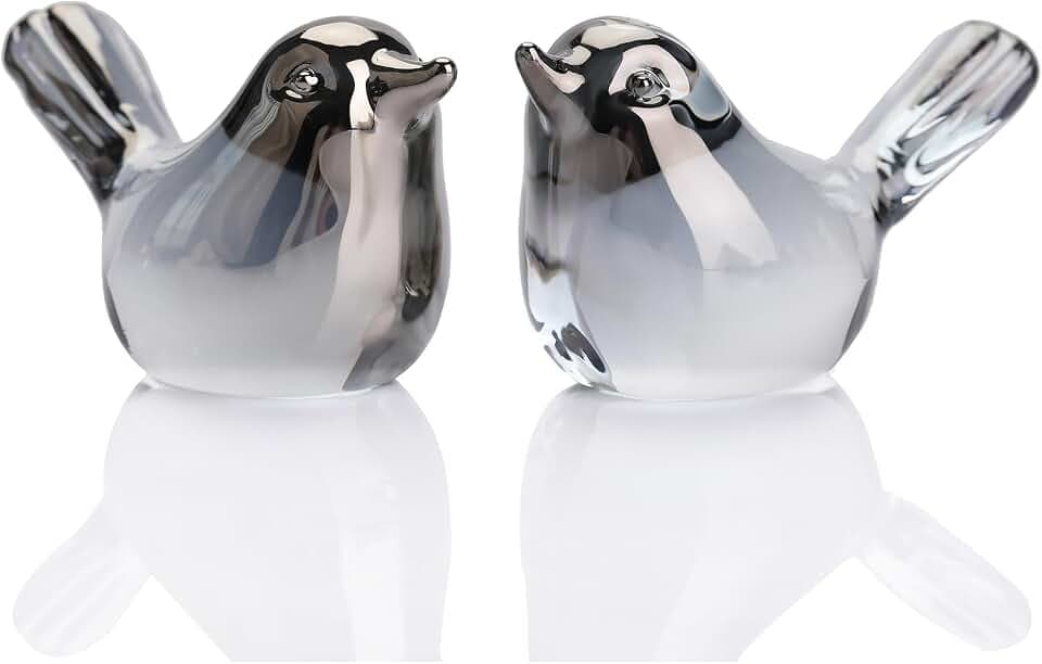 Small Bird Figurines Home Decor Glass Crystal Bird Statue (Silver)