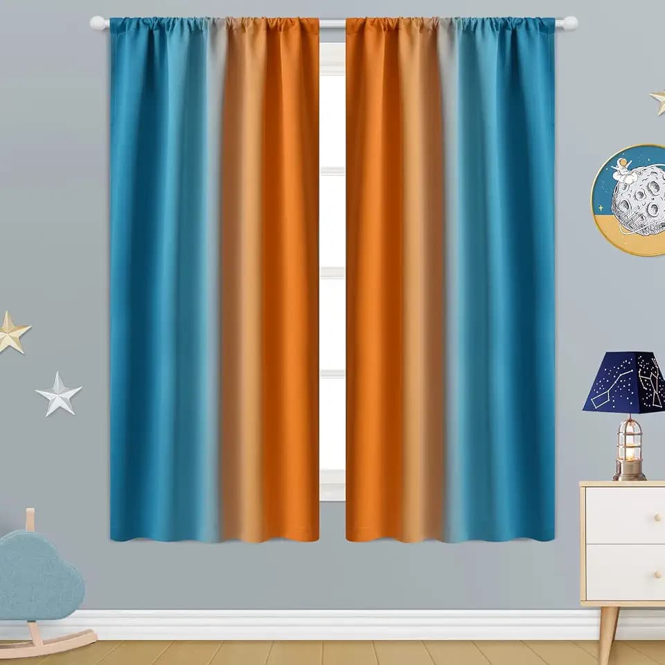 COSVIYA Ombre Orange and Blue Room Darkening Rod Pocket Curtains,52" Wx63 L