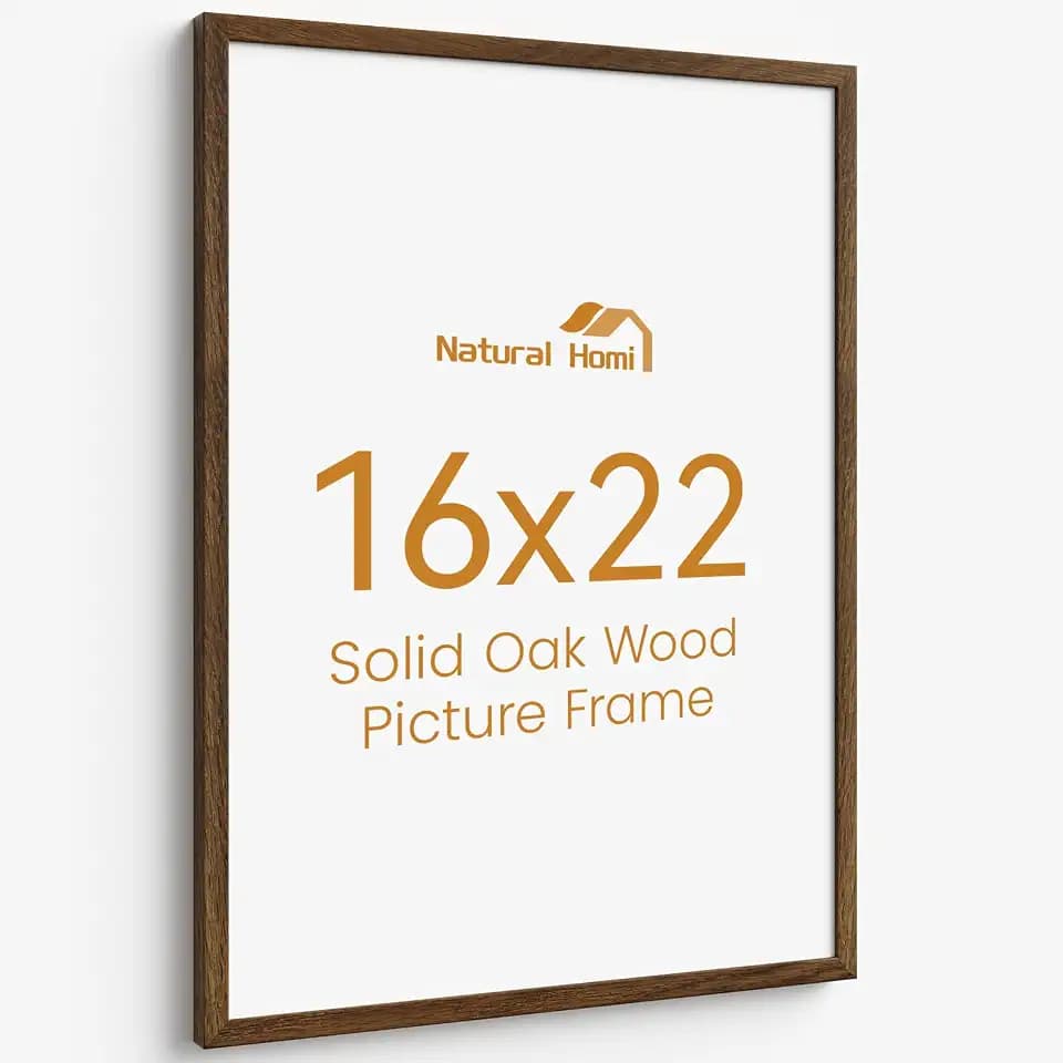 16x22 Picture Frame,16"x22" Solid Oak Wood Frames with Walnut Color Finished,22x16 Wooden Frames with Tempered Glass,16 by 22 Wall Gallery Poster Frame No Mat, Horizontal & Vertical Wall Mount