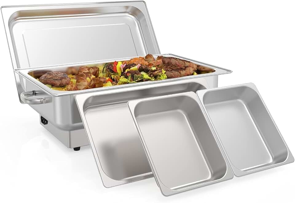 Electric Chafing Dish Buffet Set, 9 QT Buffet Servers and Warmers Stainless Steel, Commercial Food Warmer with 1 Full-Size Pan & 2 Half-Size Pan, Temperature Control Display for Parties, Catering