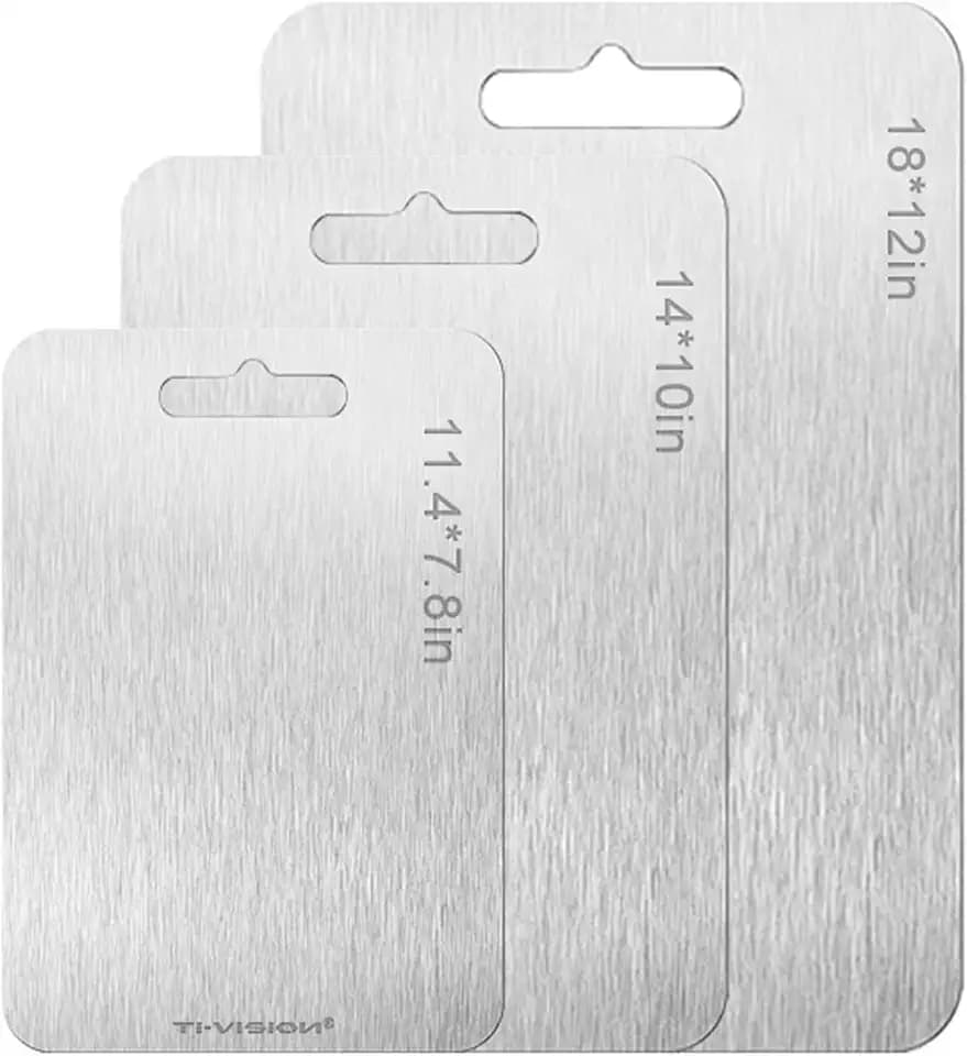 Pure Titanium Cutting Board for Kitchen Ultra-Thin 0.04inch, Knife-Friendly, Easy to Clean 3 Pack