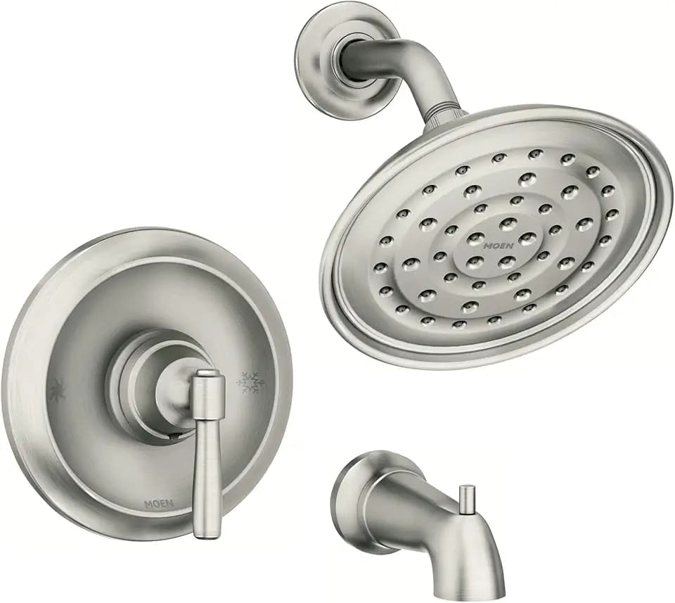 Moen Halle Spot Resist Brushed Nickel Tub and Shower Trim Kit Featuring Showerhead, Lever Handle, and Tub Spout with Posi-Temp Valve Included, 82970SRN