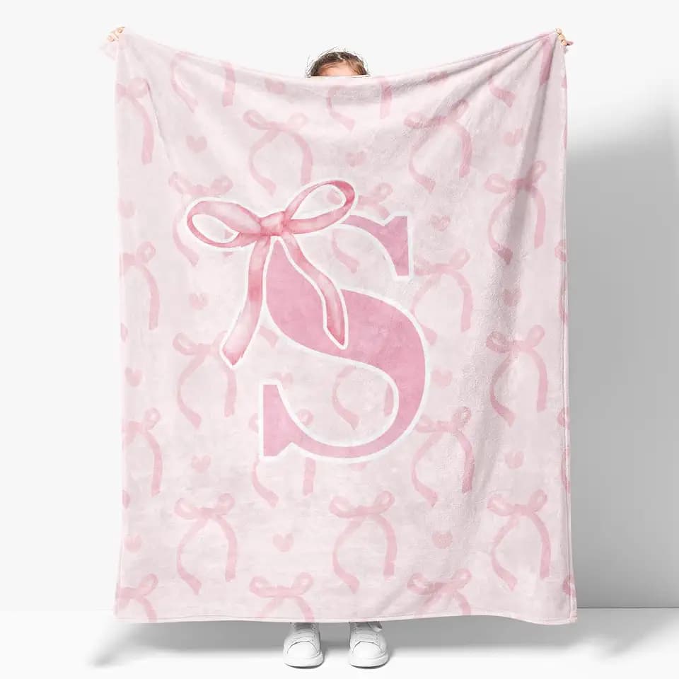 KMBN Cute Pink Bow Initial S Throw Blanket for Bed Sofa 50x60