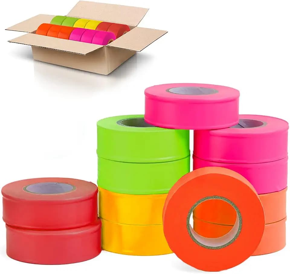 AdirPro 12 Pack Fluorescent Flagging Tape - Multipurpose Neon Marking Tape - Great Visual Labeling & Tagging for Home & Workplace Use (Multi-Color, 150 feet)