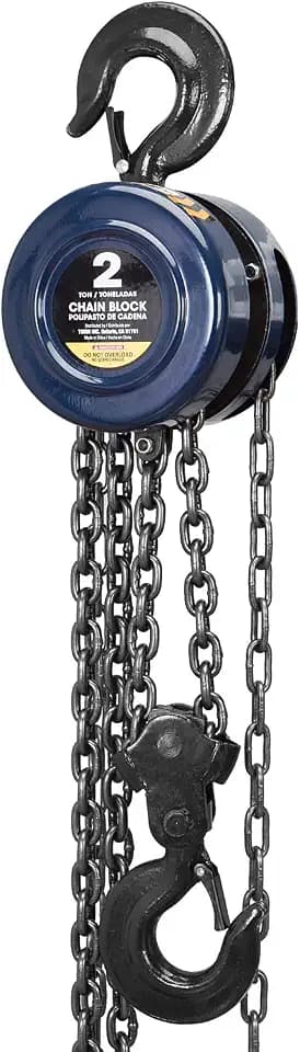 Big RED ATR9020UR Manual Hand Lift Steel Chain Block Hoist with 2 Heavy Duty Hooks, 2 Ton (4,000 lb), 8ft/2.5m Blue