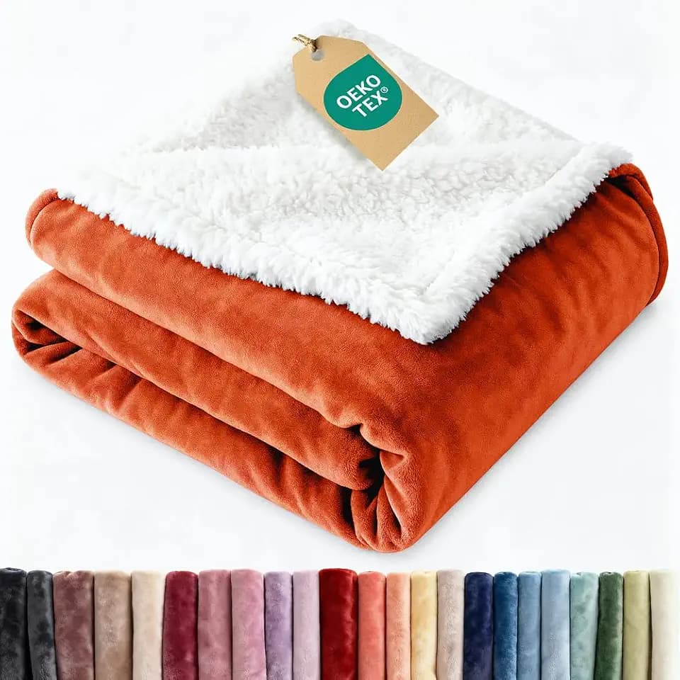 Sherpa Fleece Blanket Throw - Reversible Blanket - Burnt Orange, 50" x 60"