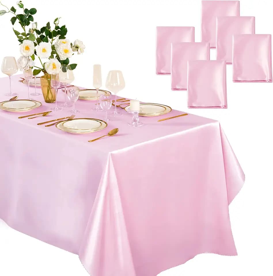 Horbaunal 6 Pack Light Pink Satin Tablecloth 60 x 102 Inches