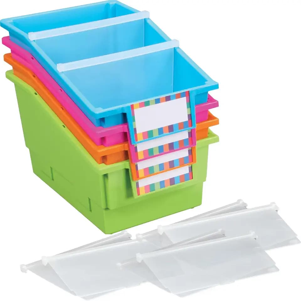 Really Good Stuff Chapter Book Classroom Library Bins with Dividers -4 Pack