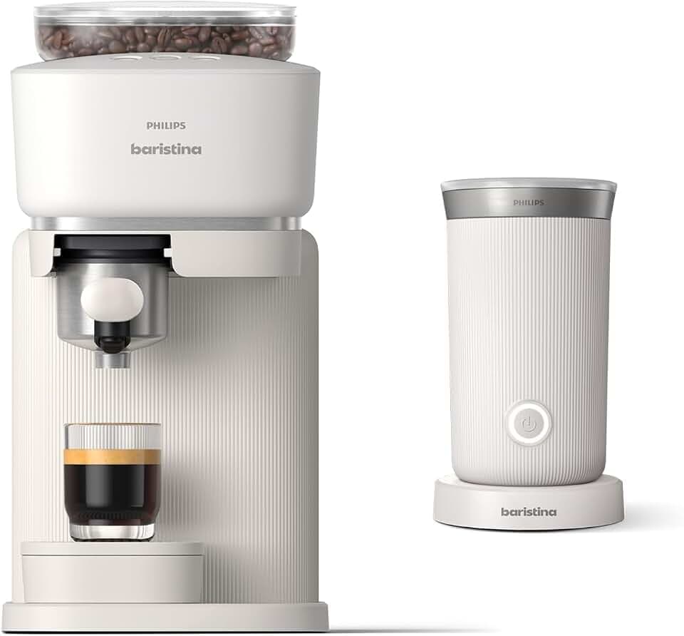 PHILIPS Baristina Espresso Machine & Milk Frother Bundle, Natural White