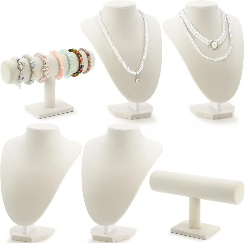 Huquary 6 Pcs Beige Velvet Jewelry Display Set Necklace Bust Holder