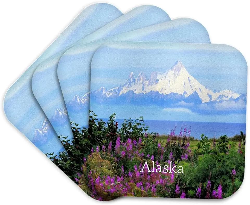 3dRose Image of Flowers And Mountains In Alaska Photo - Soft Coasters, set of 4 , set-of-4-Soft, Varies