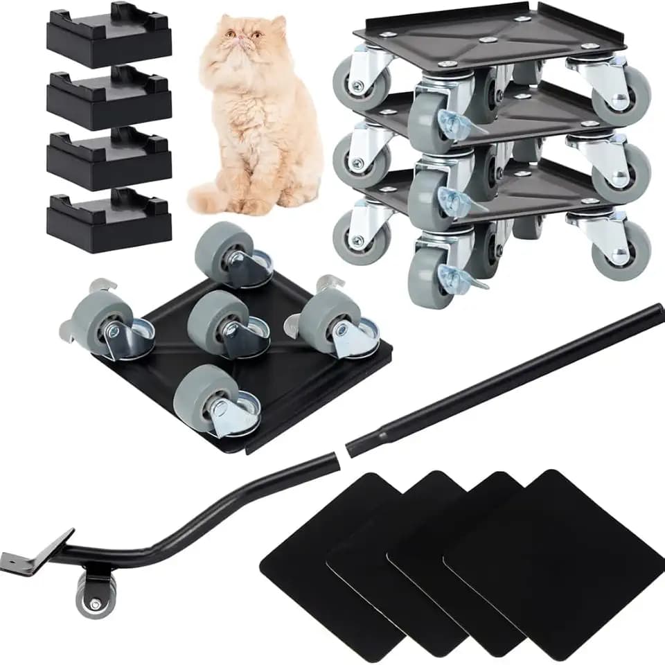 Large 5 Wheel Heavy Duty Furniture Mover 360°Rotating Wheels 2 Brakes, Carbon Steel Mix Up to 3748LB Strong Heavy Duty Moving Base Tools Easy Moving & Furniture Lifter with Stackable Blocks