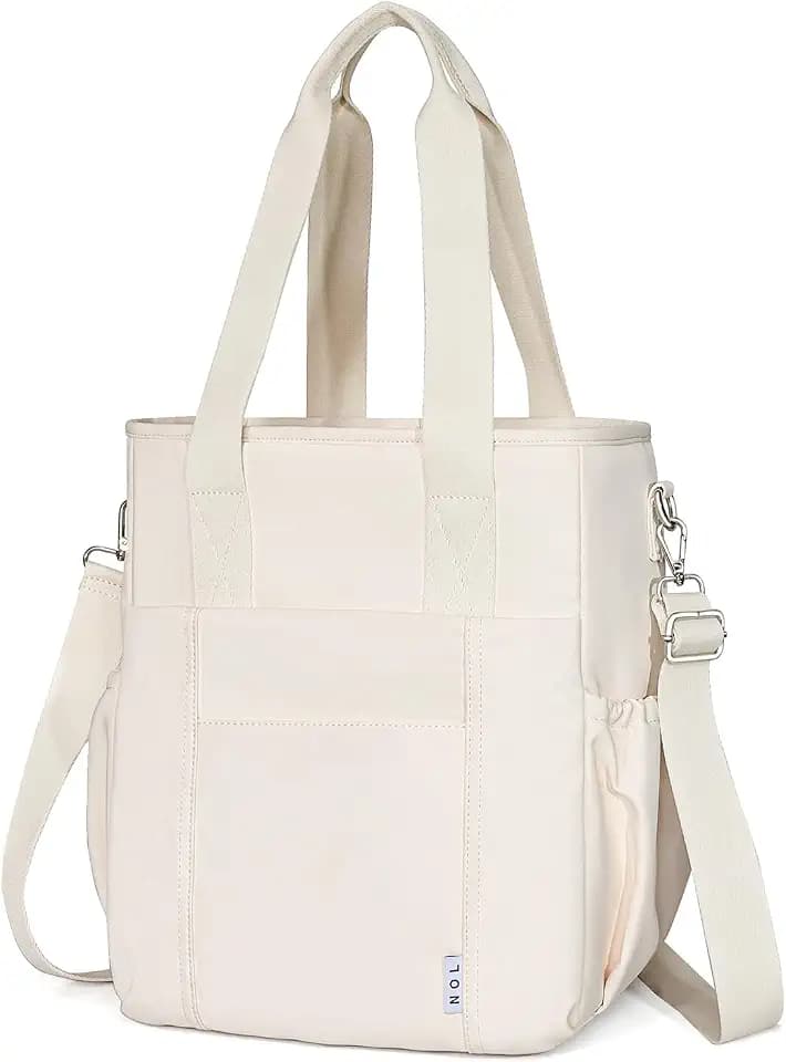 NOL Insulated Lunch Bag for Women, Large Spacious Lunch Tote Bag With Removable Adjustable Shoulder Strap with Multi Pockets,Leakproof Cooler Bag,Lightweight Nylon Waterproof Lunch Box For Work,Cream