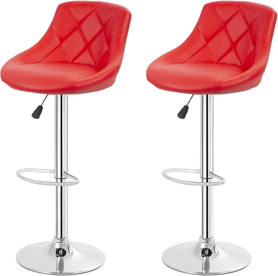 FDW Bar Stools Set of 2 Bar Stools Swivel Stool Height Adjustable Bar Chairs with Back PU Leather Swivel Bar Stool Kitchen Counter Stools Dining Chairs (Red)