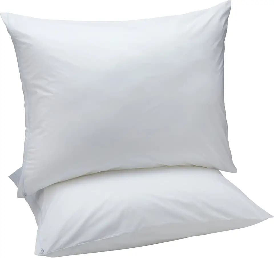 Amazon Basics Down Alternative Bed Pillows and Pillow Protector Case Set, Medium Density, Standard Size 26" x 20", Hypoallergenic, Microfiber, Washable, White, 2-Pack