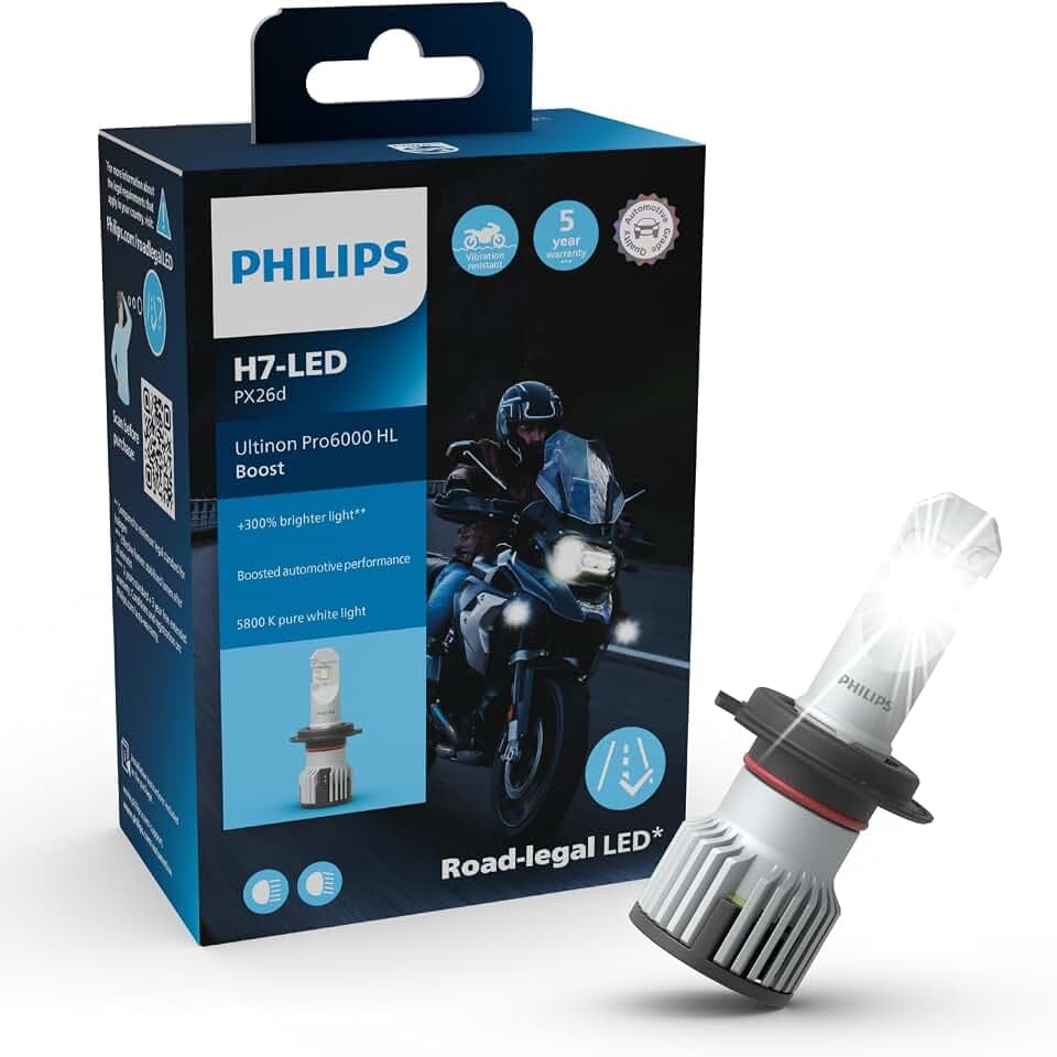 Philips Ultinon Pro6000 Boost H7-LED Moto, Scheinwerferlampe mit Straßenzulassung für Motorräder*, +300% helleres Licht**