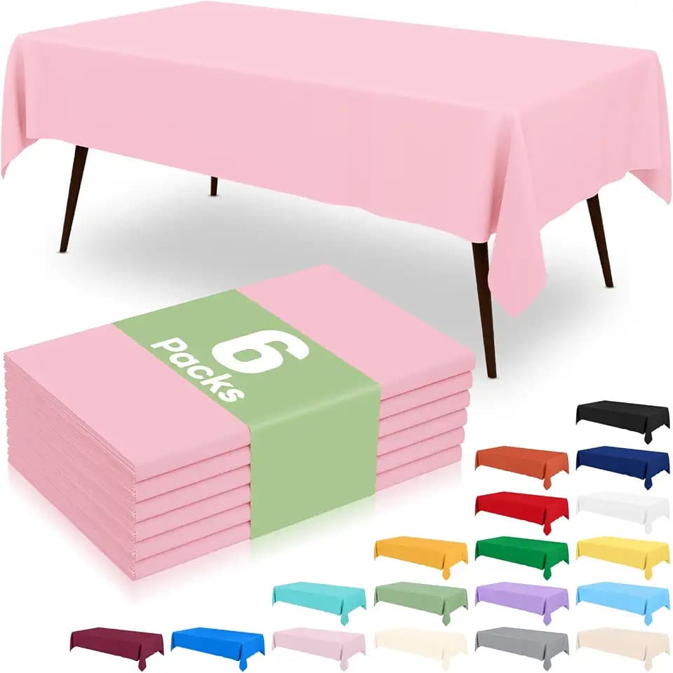 misaya 6 Packs Plastic Table Cloth Pink Disposable Tablecloth