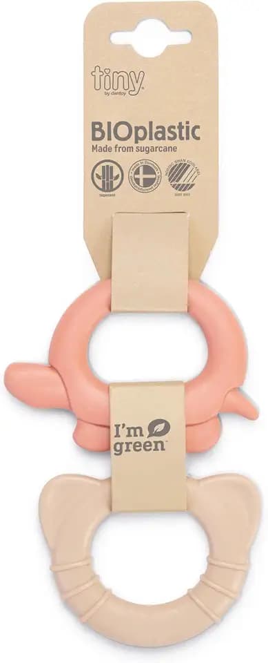 Dantoy Beißring Baby Spielzeug und Teether - Zahnungshilfe Baby Biokunststoff auf Zuckerrohr-Basis - Beissring Baby Hergestellt in Dänemark (Koralle/Beige)