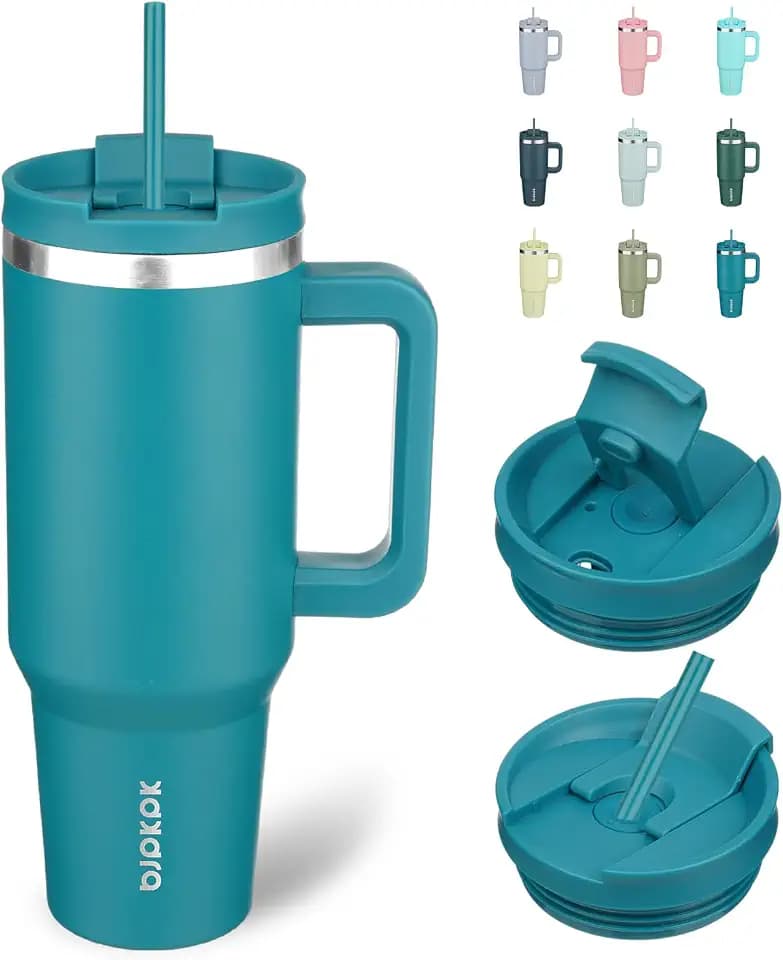 BJPKPK 40 oz Insulated Tumbler with Handle & Straw, Stainless Steel