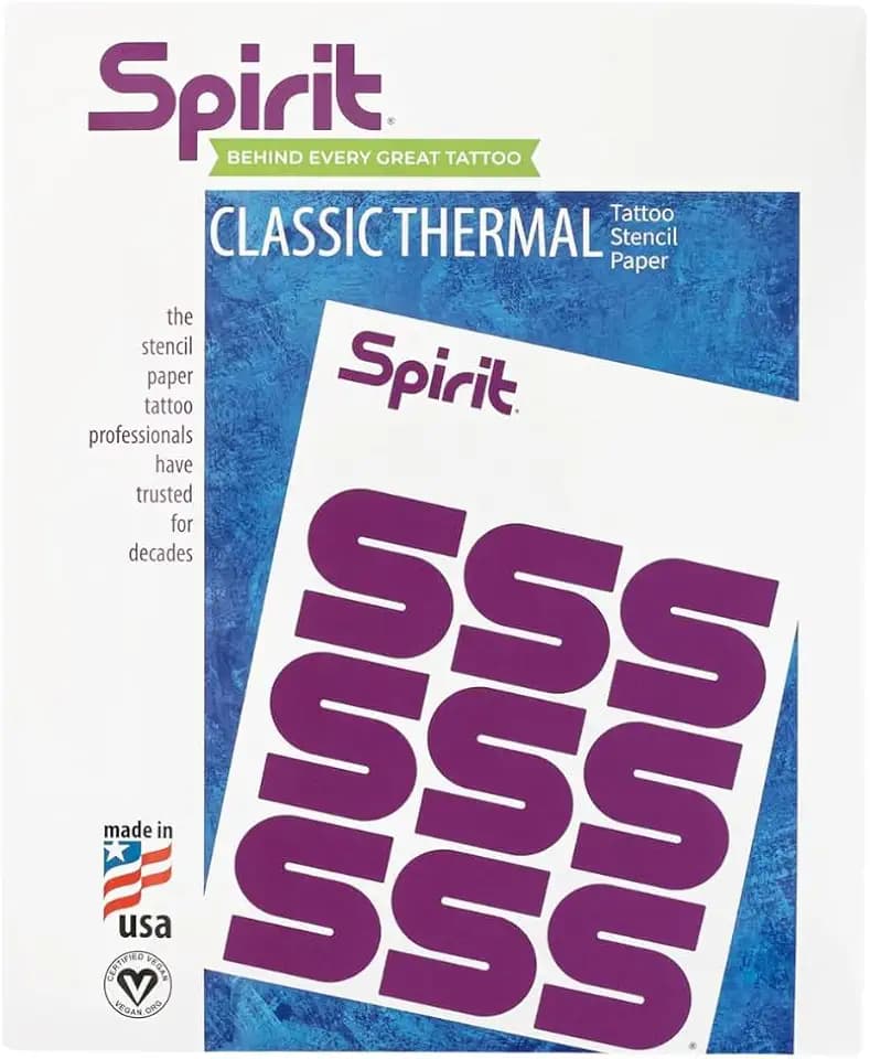 Spirit® Tattoo Transfer Paper - A4-Size Stencil Paper for Tattooing - Certified Vegan and Easy Transfer Paper with Vegetable Wax and High-Visibility Purple Dye (100 Count), Made in the USA