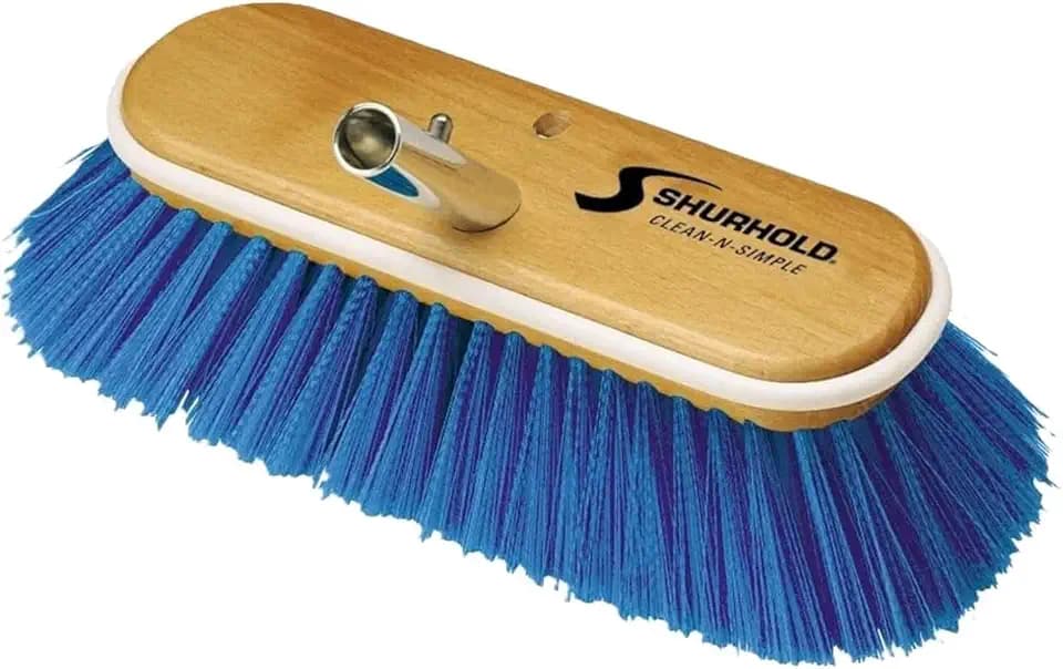Shurhold Classic Deck Brush – Boat Cleaning Brush with Wood Block, Rubber Bumper & Durable Bristle Design