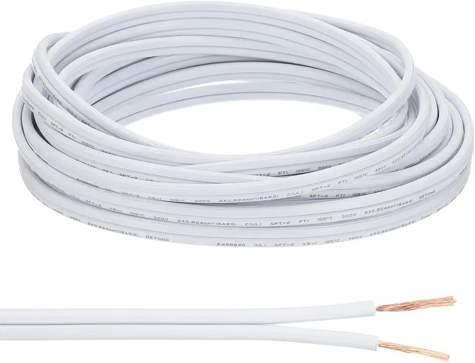 PATIKIL 25Ft 18/2 PVC Covered Wire, 300V SPT-2 Lamp Cord Insulated Heat Resistant Electronical Flexible Cable for LED Lamp Wire Audio Cable Speaker, White, UL Listed