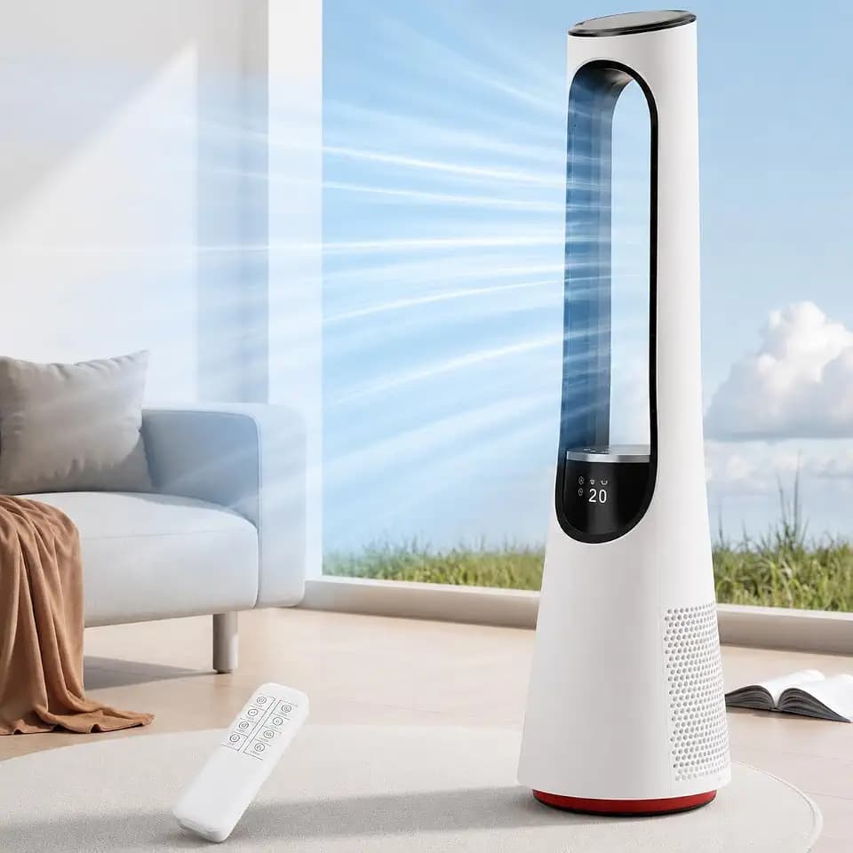 Uthfy 38 Inch Bladeless Tower Fan, 120° Oscillation Quiet Standing Fans, 20 Speeds & 4 Modes, Ambient Light, Remote Control, 12H Timer, Ideal for Bedroom Home Whole Room Use